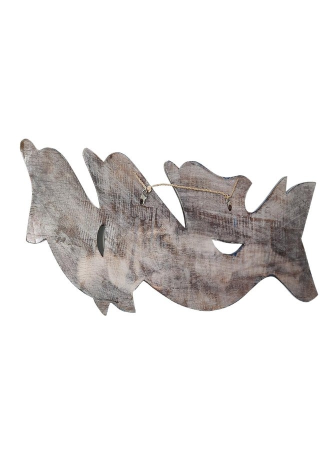 WorldBazzar NEW LG HAND CARVED BLUE WHITE WASH WOOD DOLPHIN family WALL ART HANGING TROPICAL NAUTICAL DECOR - Image 2